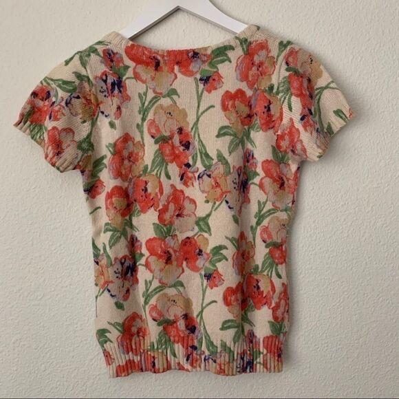 Women's Cashmere Multicolor Floral Short Sleeve Sweater Top Sz XS - Picture 6 of 6